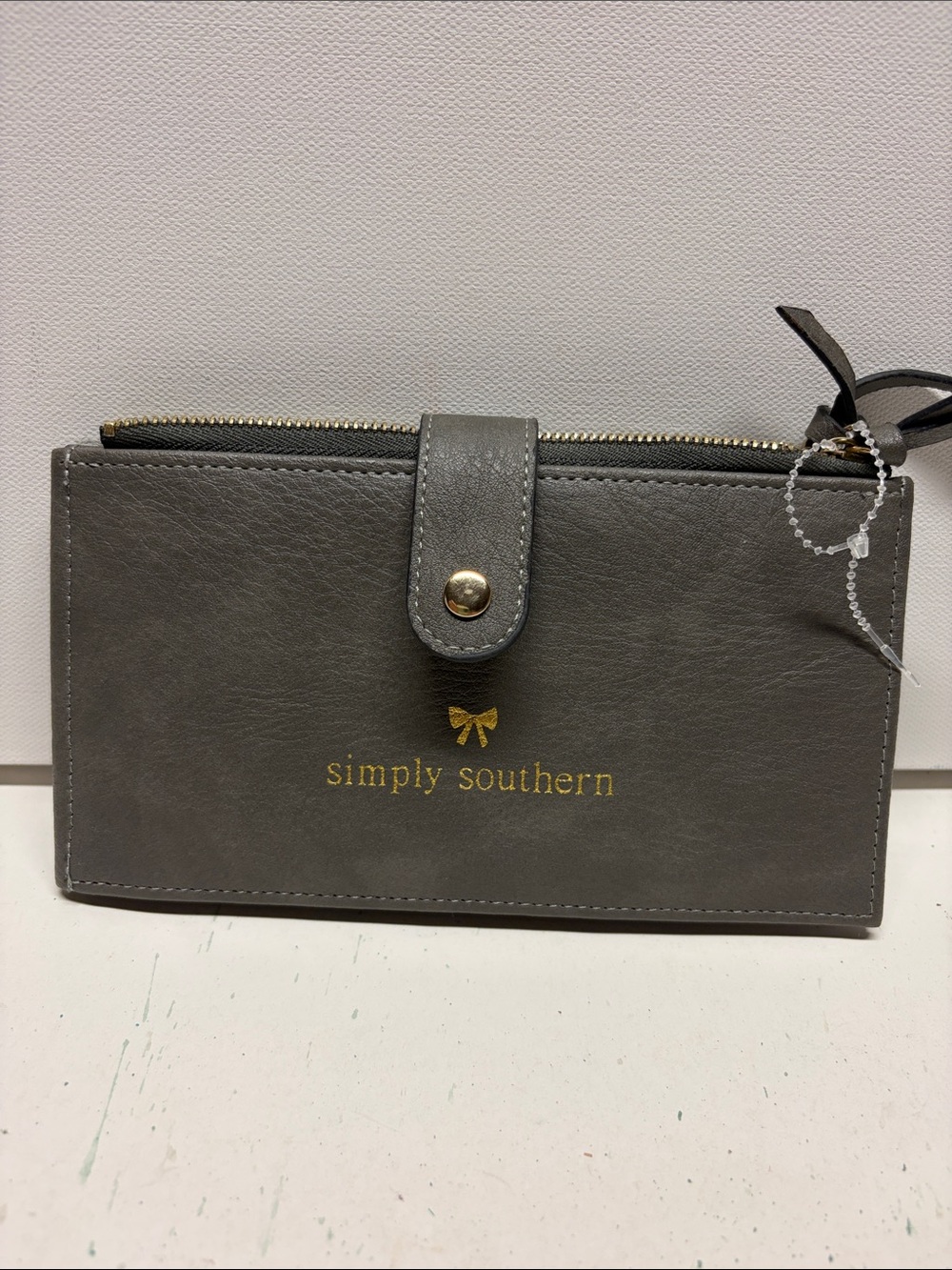 Simply Southern Gray Faux Leather Wallet with Gold Logo
